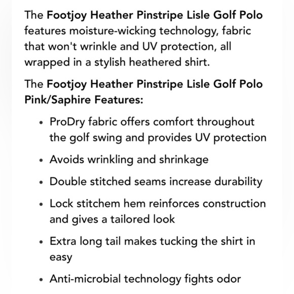 FootJoy Lisle Heather Stripe Golf Polo Shirt Pink/Blue Size Medium - Picture 11 of 11